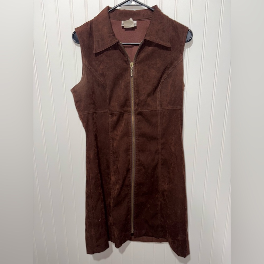 Vintage Maurice’s Suede Brown Sleeveless Zip-Up Dress| Size 11
